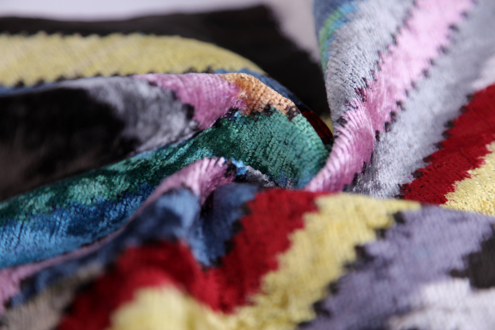 Colorful Zigzag Ikat Pillow – 16x16” Silk Velvet | Handmade Luxe