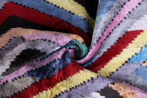 Colorful Zigzag Ikat Pillow – 16x16” Silk Velvet | Handmade Luxe