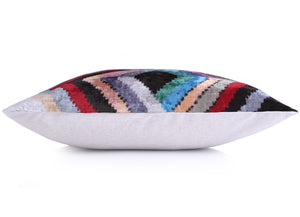 Colorful Zigzag Ikat Pillow – 16x16” Silk Velvet | Handmade Luxe