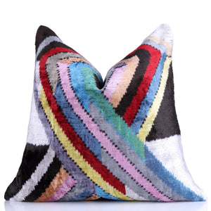 Colorful Zigzag Ikat Pillow – 16x16” Silk Velvet | Handmade Luxe