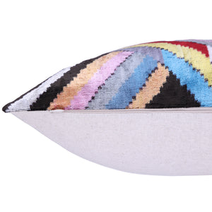 Colorful Zigzag Ikat Pillow – 16x16” Silk Velvet | Handmade Luxe