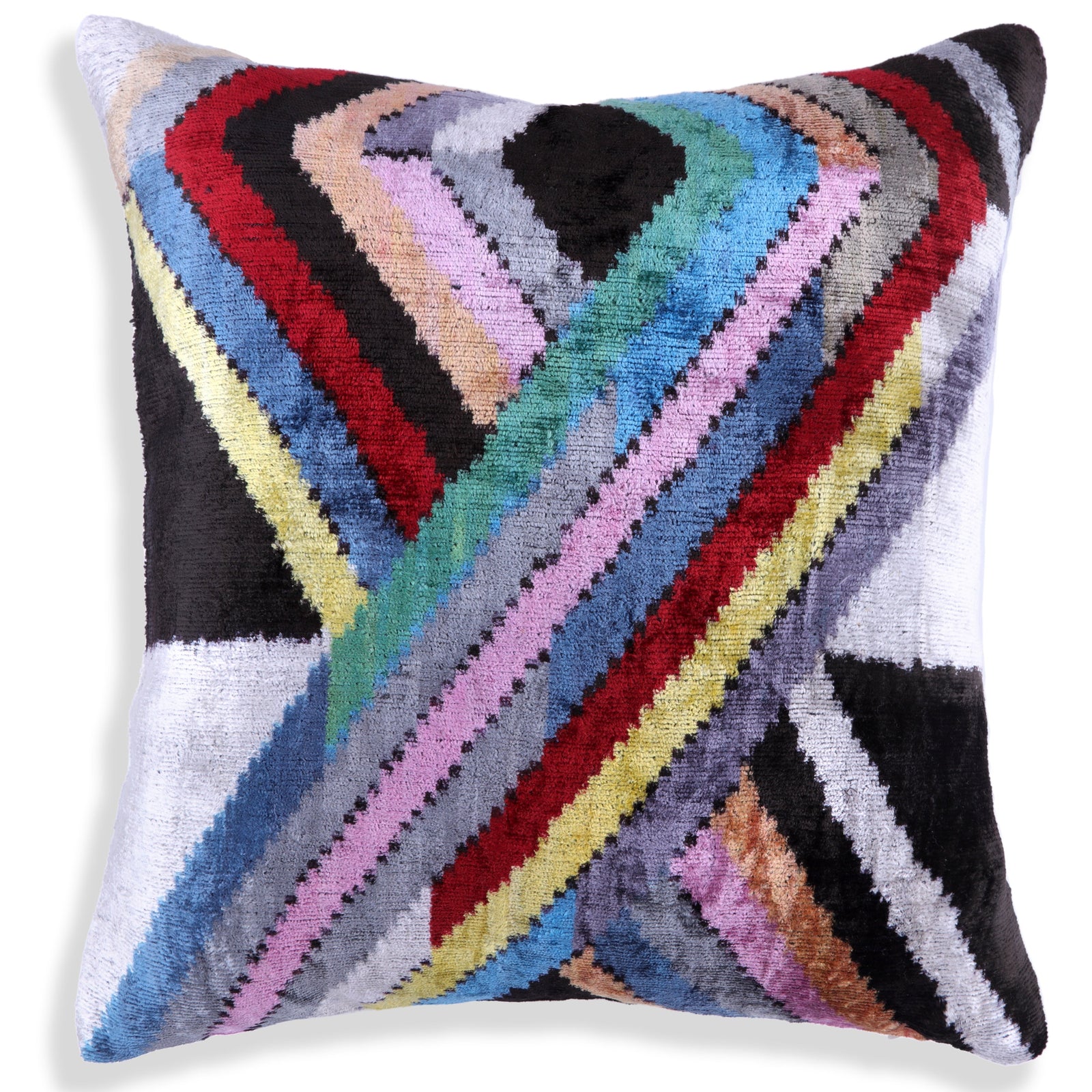 Colorful Zigzag Ikat Pillow – 16x16” Silk Velvet | Handmade Luxe