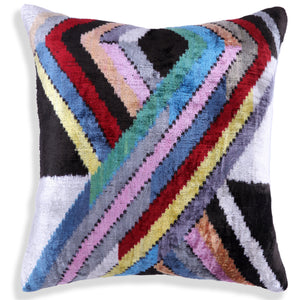 Colorful Zigzag Ikat Pillow – 16x16” Silk Velvet | Handmade Luxe
