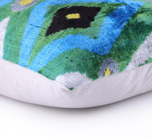 Emerald & Blue Geometric Velvet Pillow – 16x16” | Handmade Luxe
