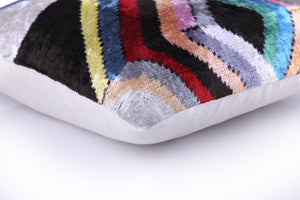 Colorful Zigzag Ikat Pillow – 16x16” Silk Velvet | Handmade Luxe