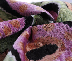 Green Lilac Black Geometric Silk Velvet Pillow – 16x16 Handmade