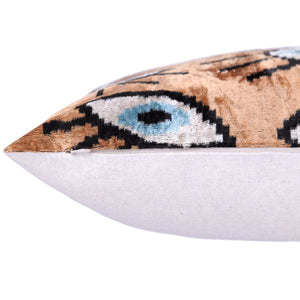 Handmade Ikat Velvet Throw Pillow with insert  16x24 in – Silk Brown White Modern Eye