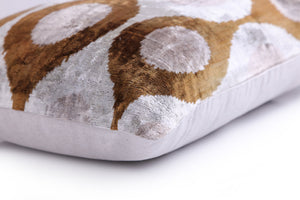 Luxury Handmade Ikat Silk Velvet Throw Pillow with insert , 16x24, Earth Tones