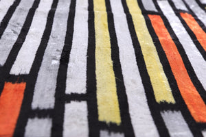 Handmade 16x16 Velvet Pillow – Striped Orange, Yellow & Gray