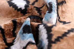 Handmade Ikat Velvet Throw Pillow with insert  16x24 in – Silk Brown White Modern Eye