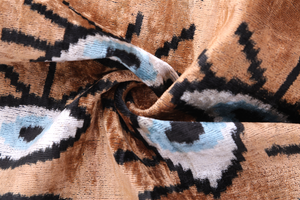 Handmade 16x16 Velvet Pillow – Evil Eye Pattern in Blue & Tan Brown