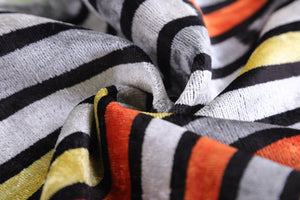 Handmade 16x16 Velvet Pillow – Striped Orange, Yellow & Gray