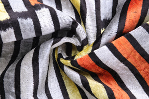 Handmade 16x16 Velvet Pillow – Striped Orange, Yellow & Gray