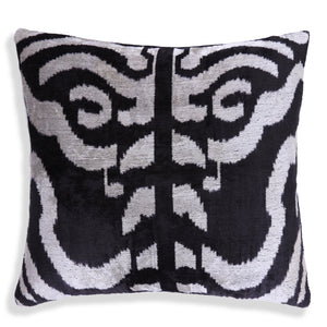 Handmade 16x16 Velvet Pillow – Black & White Ikat Medallion