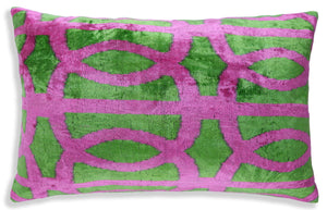 Handmade Pink & Green Ikat Velvet Throw Pillow – 16x24 Luxury Accent