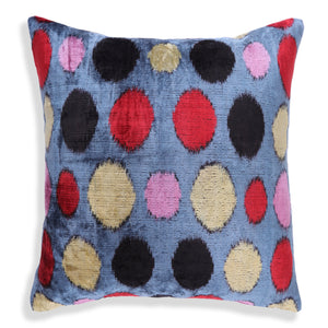 Handmade 16x16 Velvet Pillow – Multicolor Dots on Blue