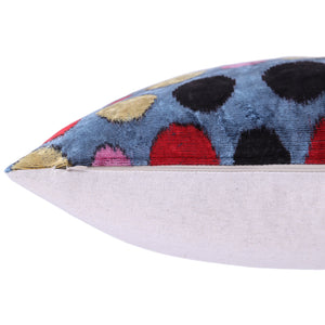 Handmade 16x16 Velvet Pillow – Multicolor Dots on Blue