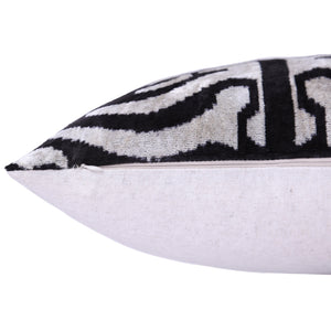 Handmade 16x16 Velvet Pillow – Black & White Ikat Medallion
