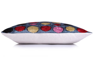 Velvet Polka Dot Silk Pillow – 16x24 Ikat Design | Luxury Handmade Throw Pillow