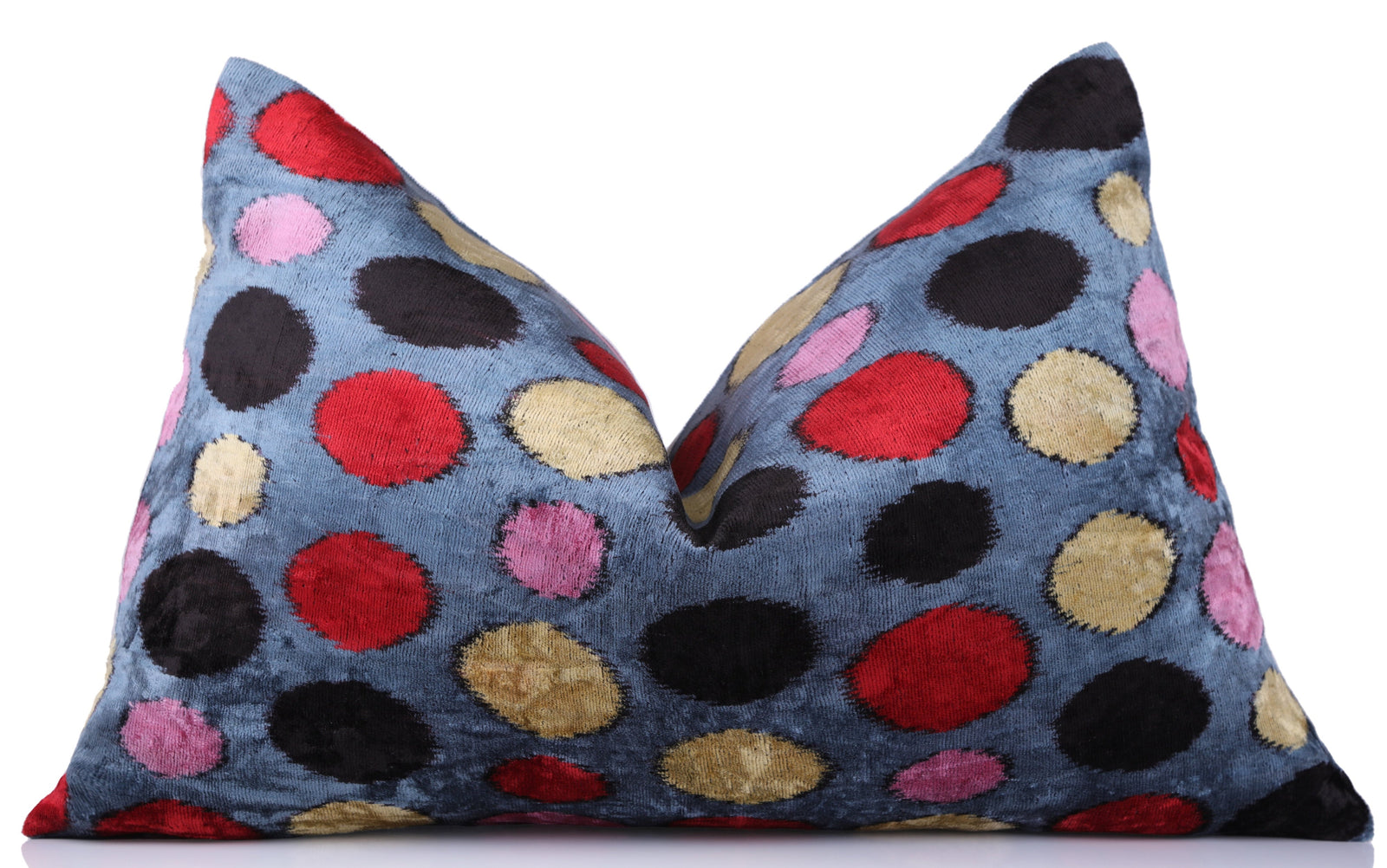 Velvet Polka Dot Silk Pillow – 16x24 Ikat Design | Luxury Handmade Throw Pillow