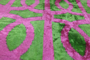 Handmade Pink & Green Ikat Velvet Throw Pillow – 16x24 Luxury Accent