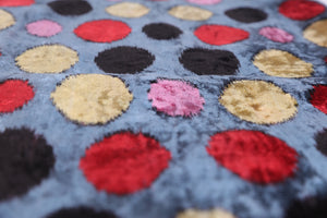 Handmade 16x16 Velvet Pillow – Multicolor Dots on Blue