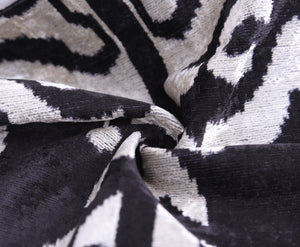 Handmade 16x16 Velvet Pillow – Black & White Ikat Medallion