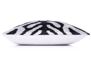 Handmade 16x16 Velvet Pillow – Black & White Ikat Medallion