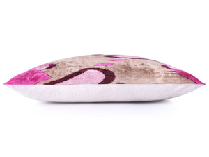 Handmade Velvet Throw Pillow – Tribal Heart in Pink & Taupe (16x24)