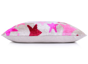 Handmade Velvet Ikat Throw Pillow with insert – Fuchsia Pink Starburst (16x24)