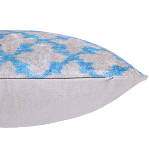 Handmade Velvet Ikat Throw Pillow – Sky Blue & Sand (16x24)
