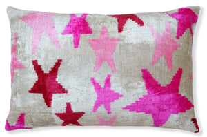 Handmade Velvet Ikat Throw Pillow with insert – Fuchsia Pink Starburst (16x24)