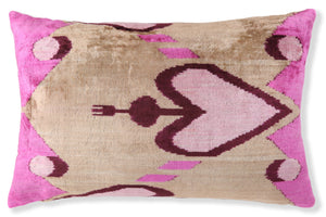 Handmade Velvet Throw Pillow – Tribal Heart in Pink & Taupe (16x24)