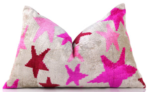 Handmade Velvet Ikat Throw Pillow with insert – Fuchsia Pink Starburst (16x24)