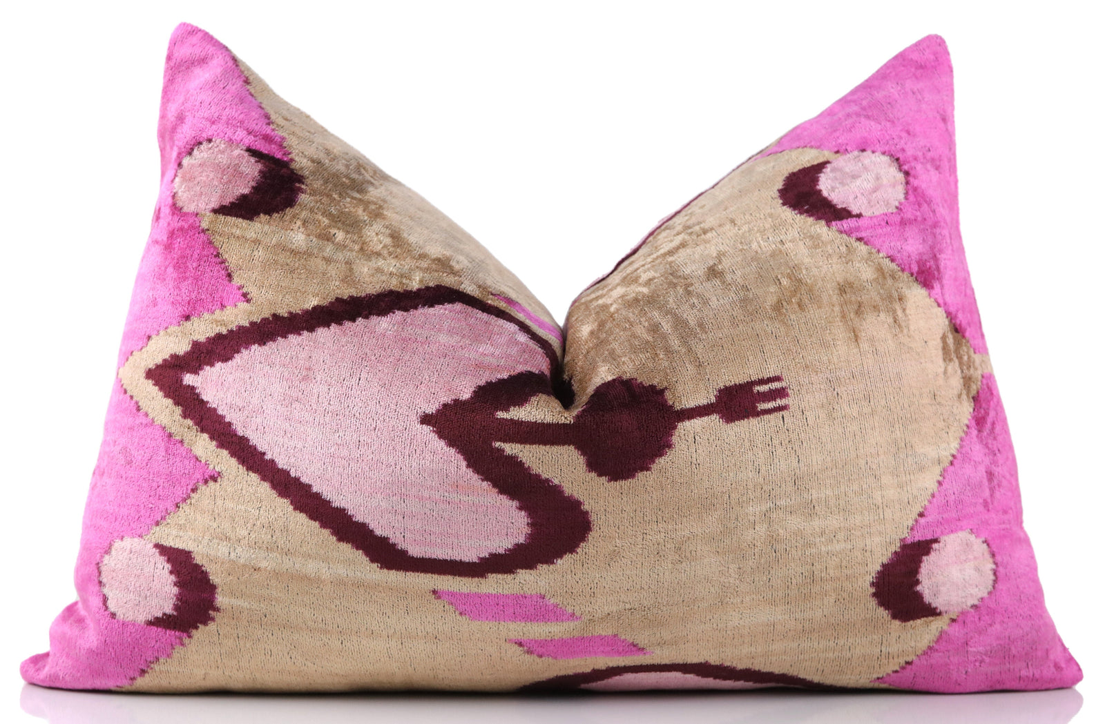 Handmade Velvet Throw Pillow – Tribal Heart in Pink & Taupe (16x24)