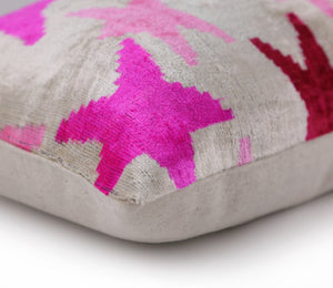Handmade Velvet Ikat Throw Pillow with insert – Fuchsia Pink Starburst (16x24)