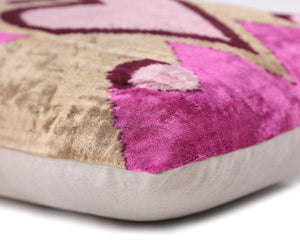 Handmade Velvet Throw Pillow – Tribal Heart in Pink & Taupe (16x24)
