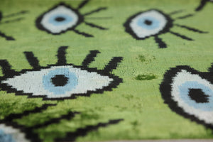 Green Evil Eye Silk Velvet Pillow with insert 16x24 – Handmade in California