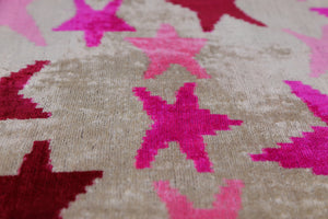 Handmade Velvet Ikat Throw Pillow with insert – Fuchsia Pink Starburst (16x24)
