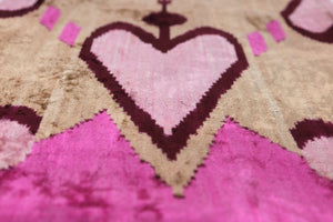 Handmade Velvet Throw Pillow – Tribal Heart in Pink & Taupe (16x24)