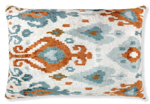Luxury Blue Trellis Silk Velvet Throw Pillow | 16x24 Ikat Design Handmade in California