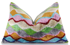 Colorful Wave Silk Velvet Pillow 16x24 – Handcrafted in California
