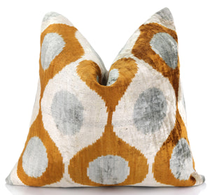 Amber Gray Silk Velvet Pillow – 16x16 Handmade Luxury Geometric Cushion