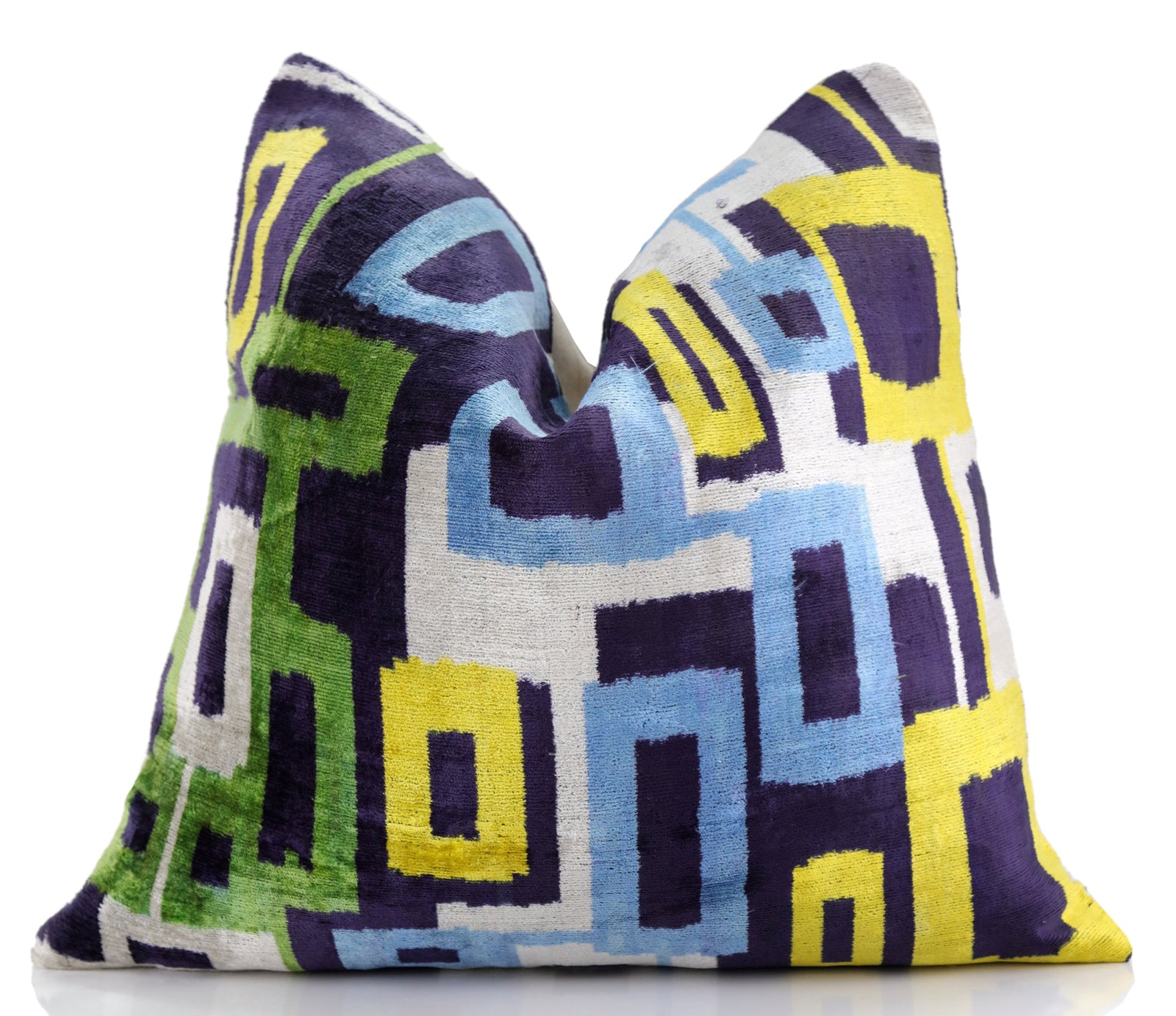 Luxury Multicolor Scallop Pattern Silk Velvet Throw Pillow – 20x20 Inch | Handmade in California