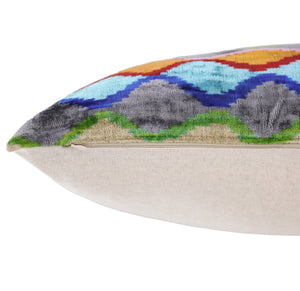 Handmade 16x16 Velvet Pillow – Multicolor Zigzag Ikat Pattern