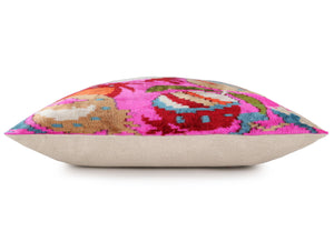 Canvello 20x20 Pink Floral Silk Velvet Pillow – Handmade Uzbek Pattern