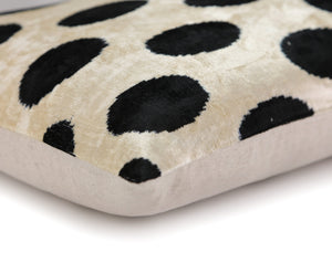 Handmade Velvet Throw Pillow – Black Polka Dot on Ivory (16x24)