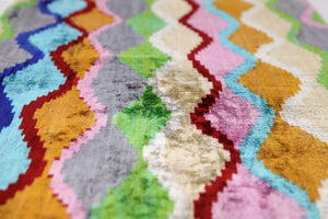 Handmade 16x16 Velvet Pillow – Multicolor Zigzag Ikat Pattern