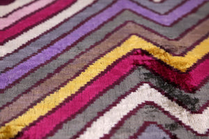 Zigzag Silk Velvet Pillow 16x24 – Fuchsia & Gold, Handmade Luxe
