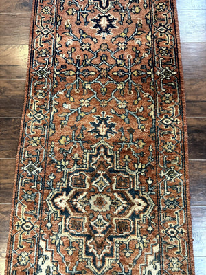 Indo Persian Heriz Runner Rug 2.6 x 8, Rust Color, Vintage